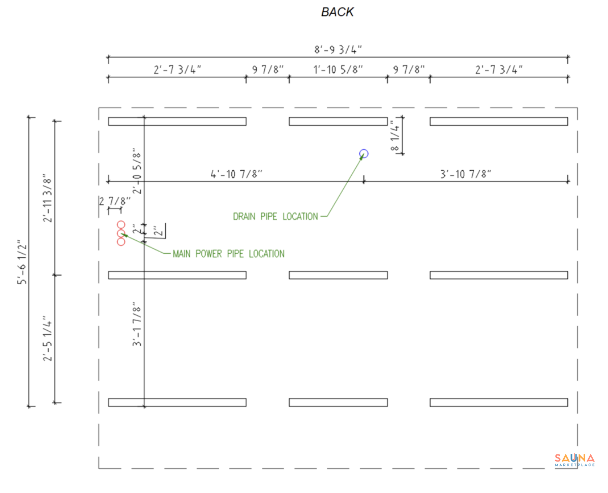 Saunum Aircube Space Installation base and dimensions